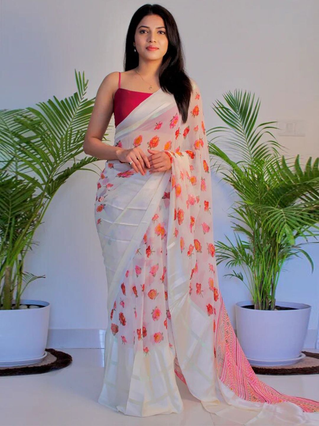 Sanwariya Silk Floral Printed Satin Saree