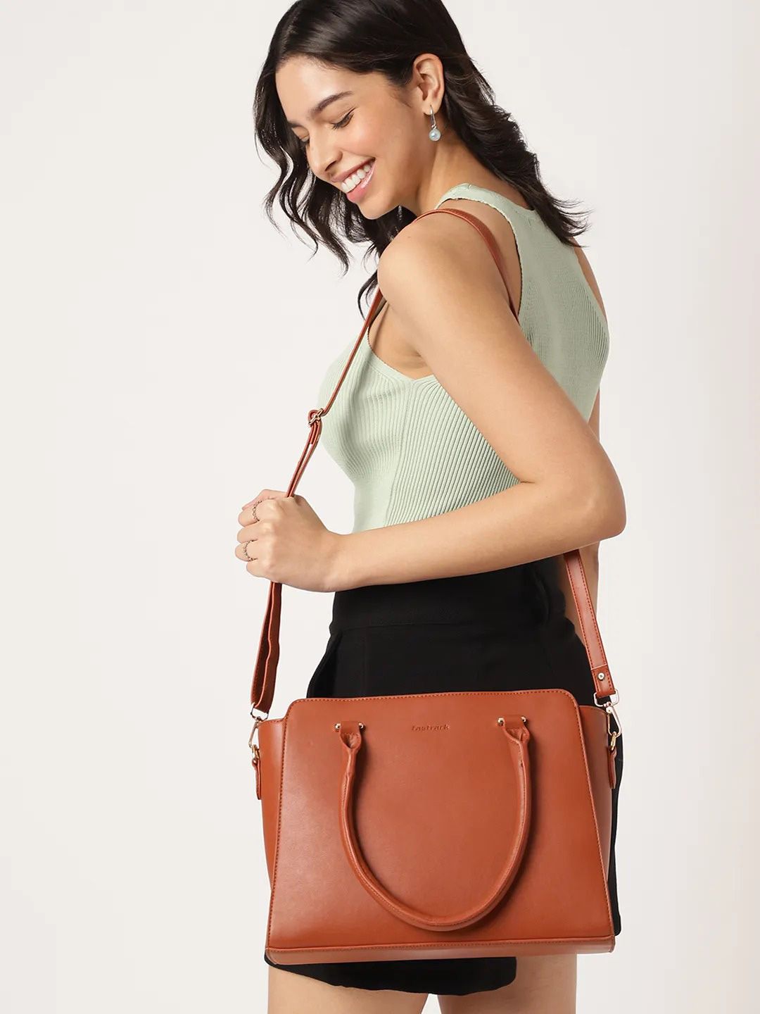 Buy Fastrack Solid Leather Detachable Strap Structured Satchel Bag -  - Accessories for Women