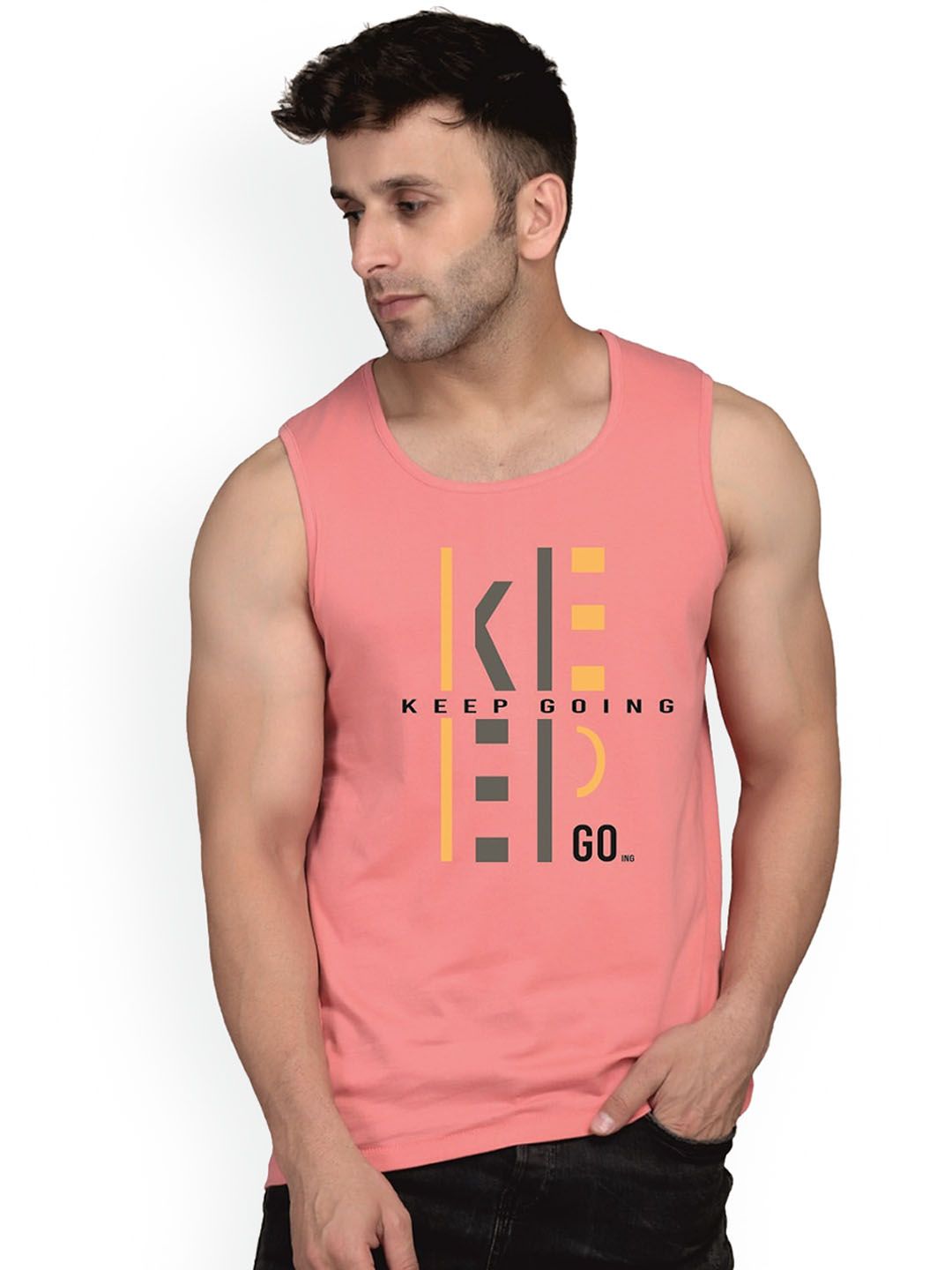 SLOWLORIS Printed Biowash Basic Innerwear Vests SL26 KEEP PEACH