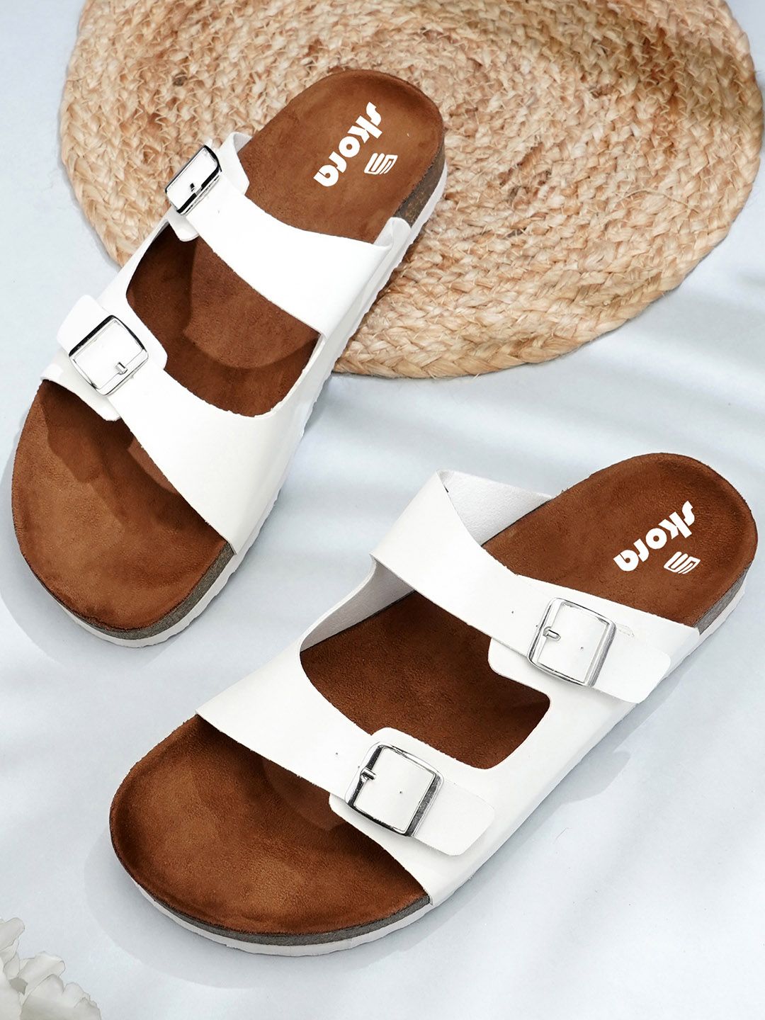 SKORA Open Toe Flats with Buckles
