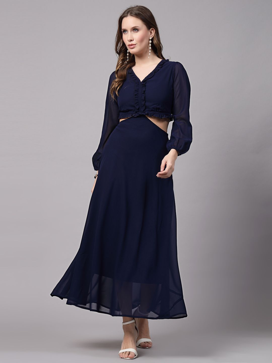 aayu Bell Sleeve Ruffled Georgette Maxi Dress