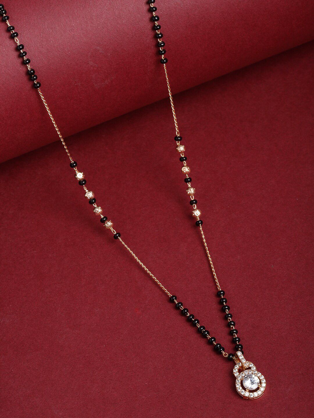 PANASH Gold-Plated American Diamond-Studded Beaded Mangalsutra