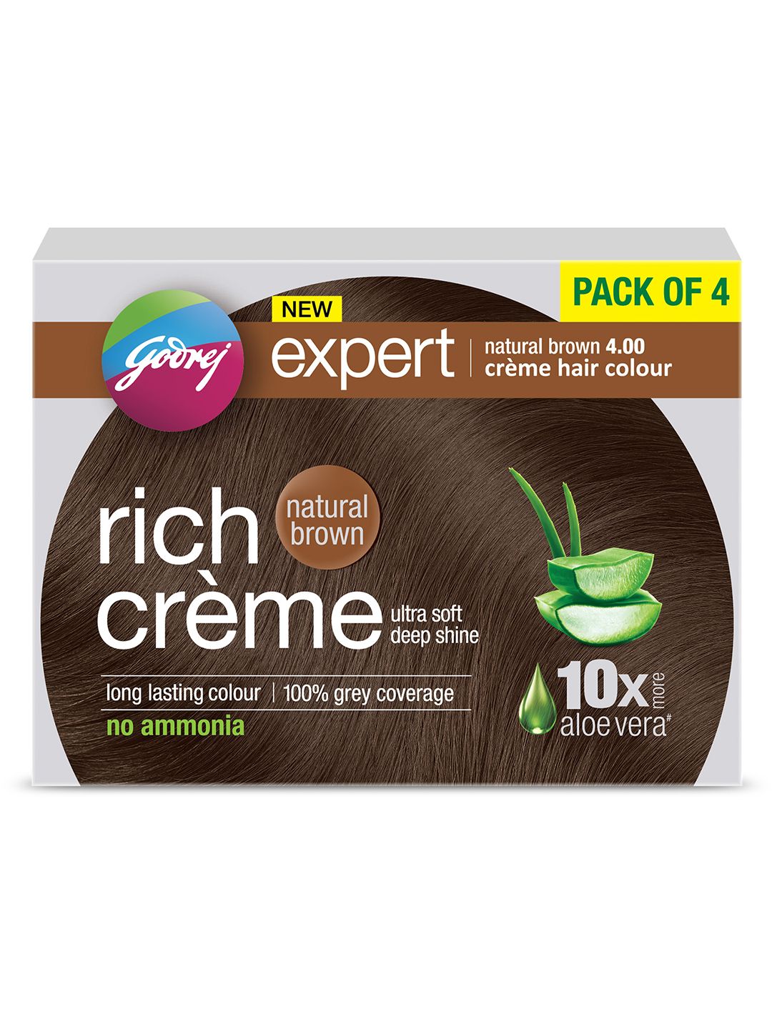 Godrej expert Set of 4 100% Grey Coverage Rich Creme Hair Colour - Natural Brown 4.00