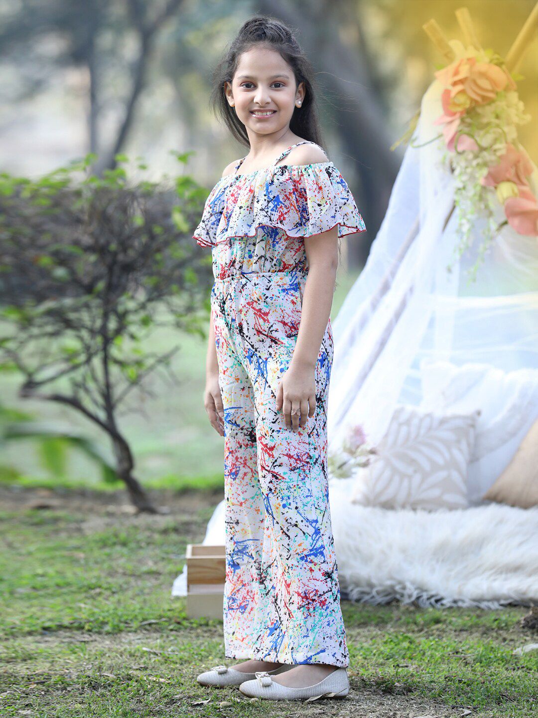 Girls Printed Shoulder Straps Basic Jumpsuit 3