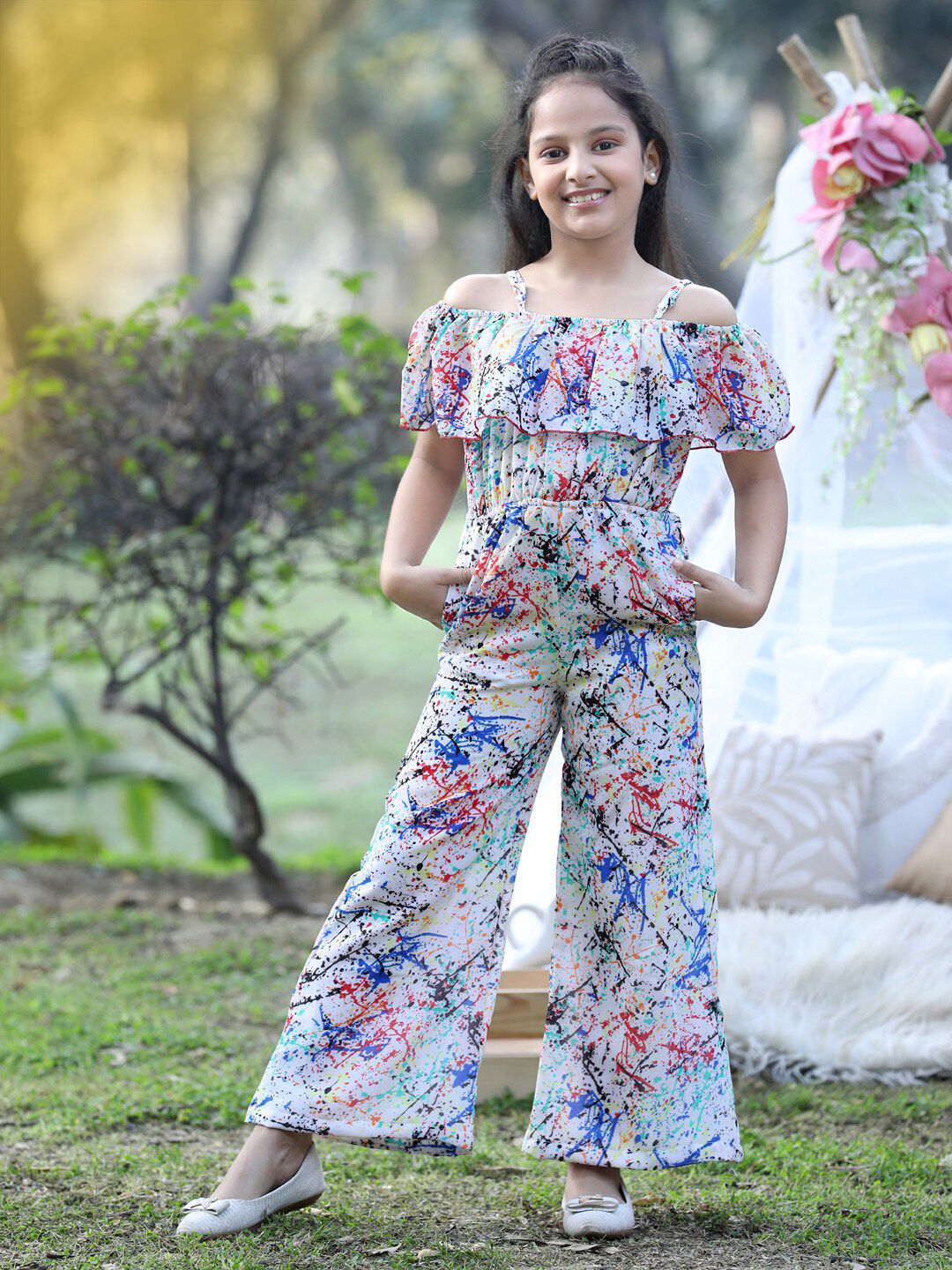 Girls Printed Shoulder Straps Basic Jumpsuit 5