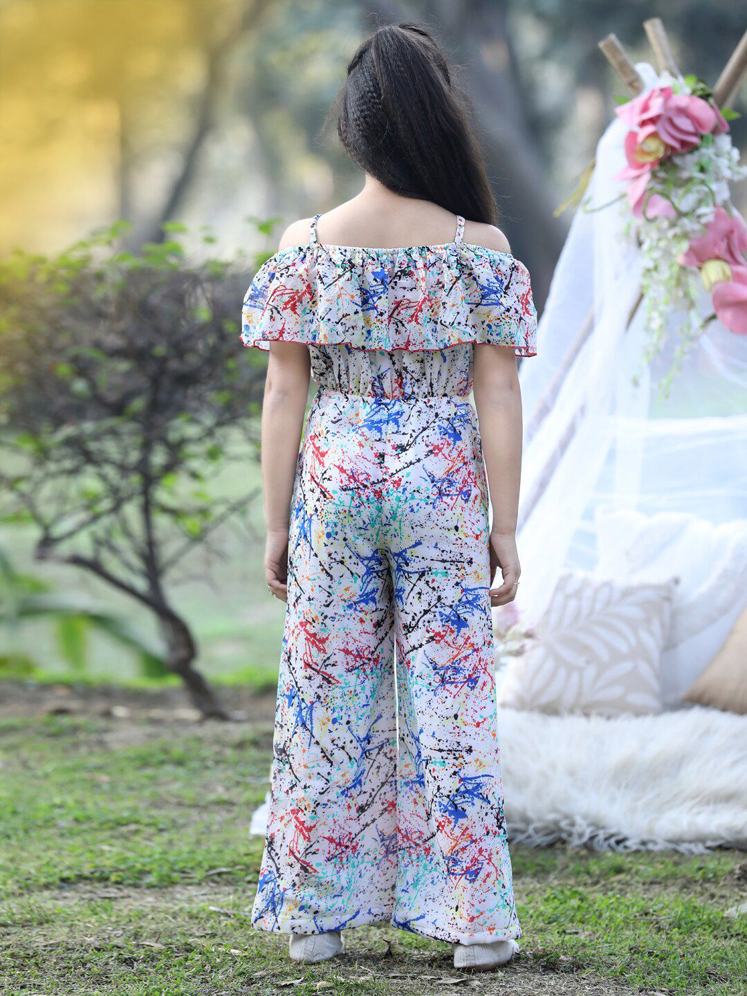 Girls Printed Shoulder Straps Basic Jumpsuit 4