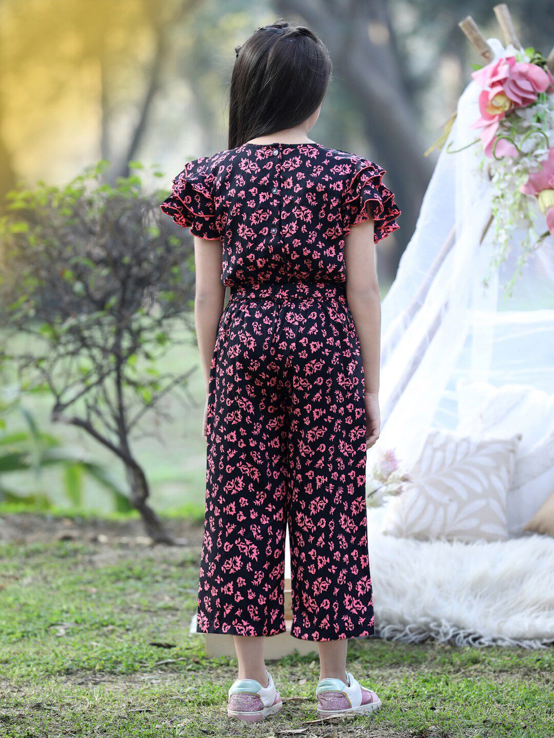Girls Printed Capri Jumpsuit With Ruffles 4