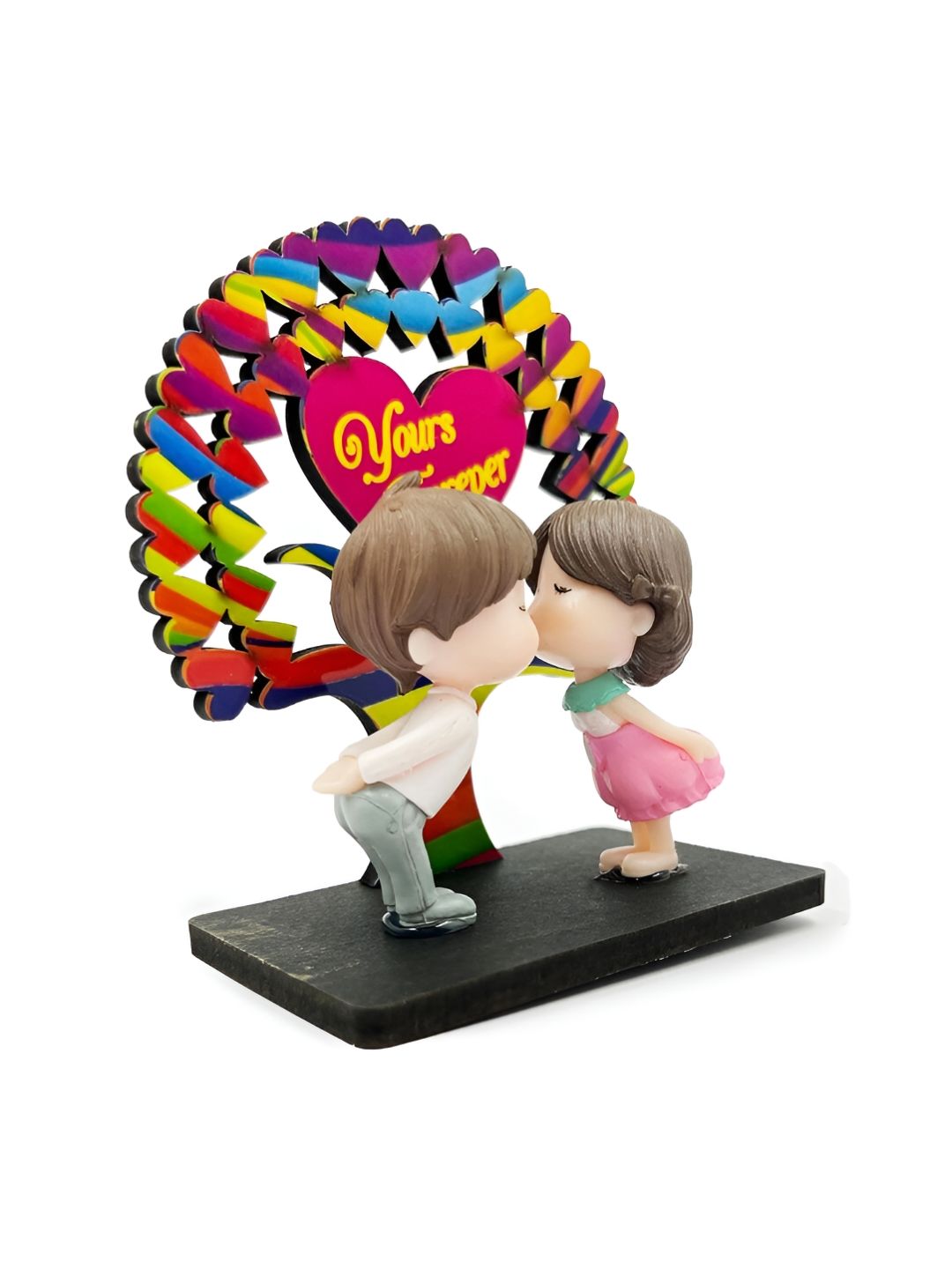 CraftVatika Pink & White Romantic Couple With Umbrella Figurine Showpiece