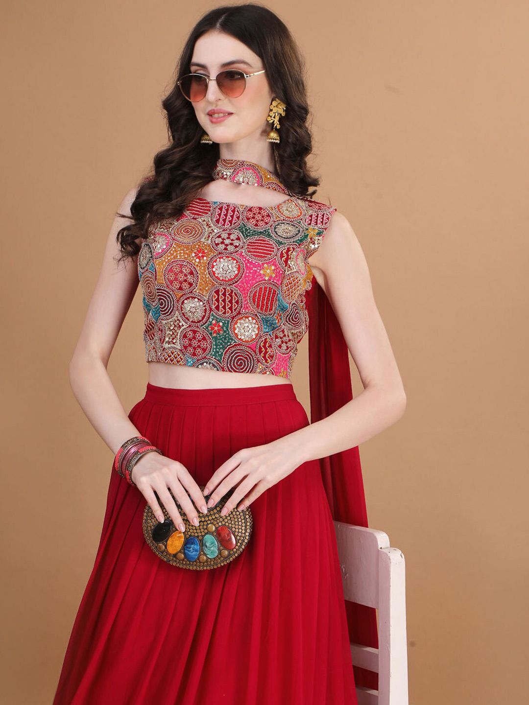 Embroidered Thread Work Ready to Wear Lehenga & Blouse With Dupatta 7