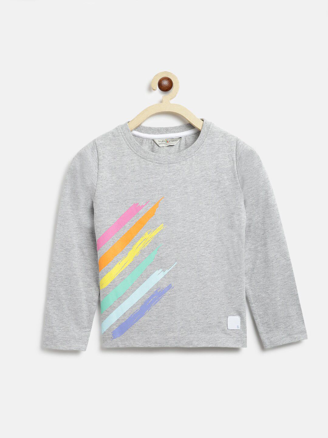 TALES & STORIES Girls Round Neck Long Sleeves Abstract Printed Regular Fit Cotton T-shirt