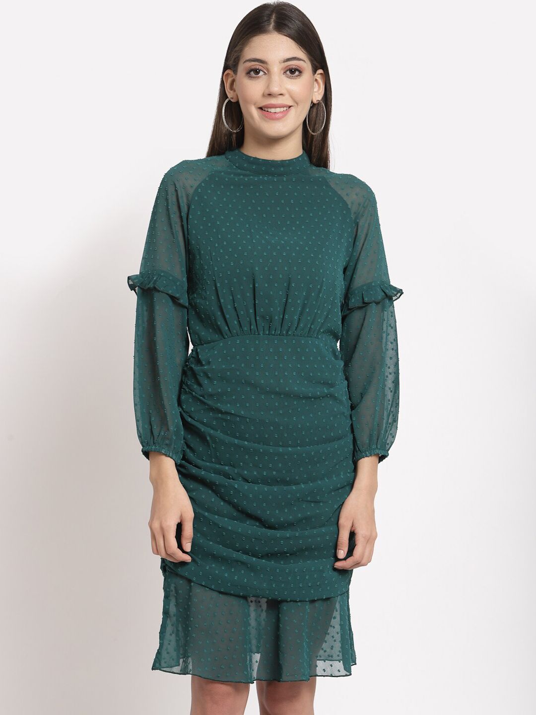 aayu Printed Mock Neck Puff Sleeve Georgette Sheath Dress