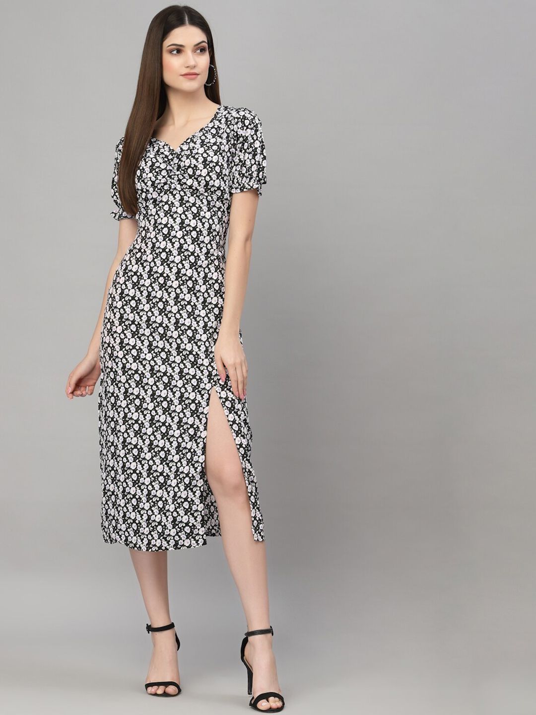 aayu Floral Printed A-Line Midi Dress
