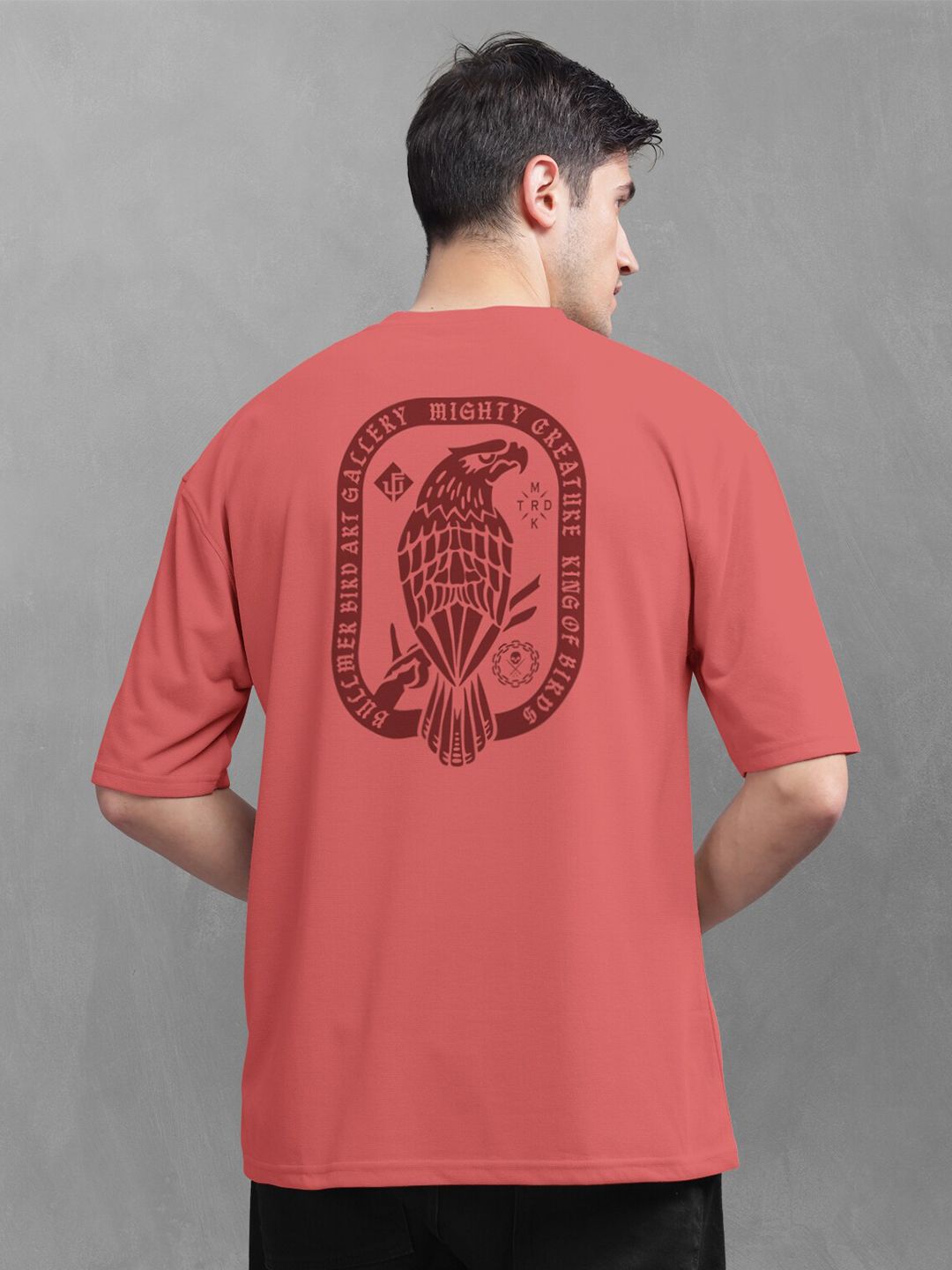 BULLMER Graphic Printed Round Neck Drop-Shoulder Sleeves Oversized Cotton T-shirt
