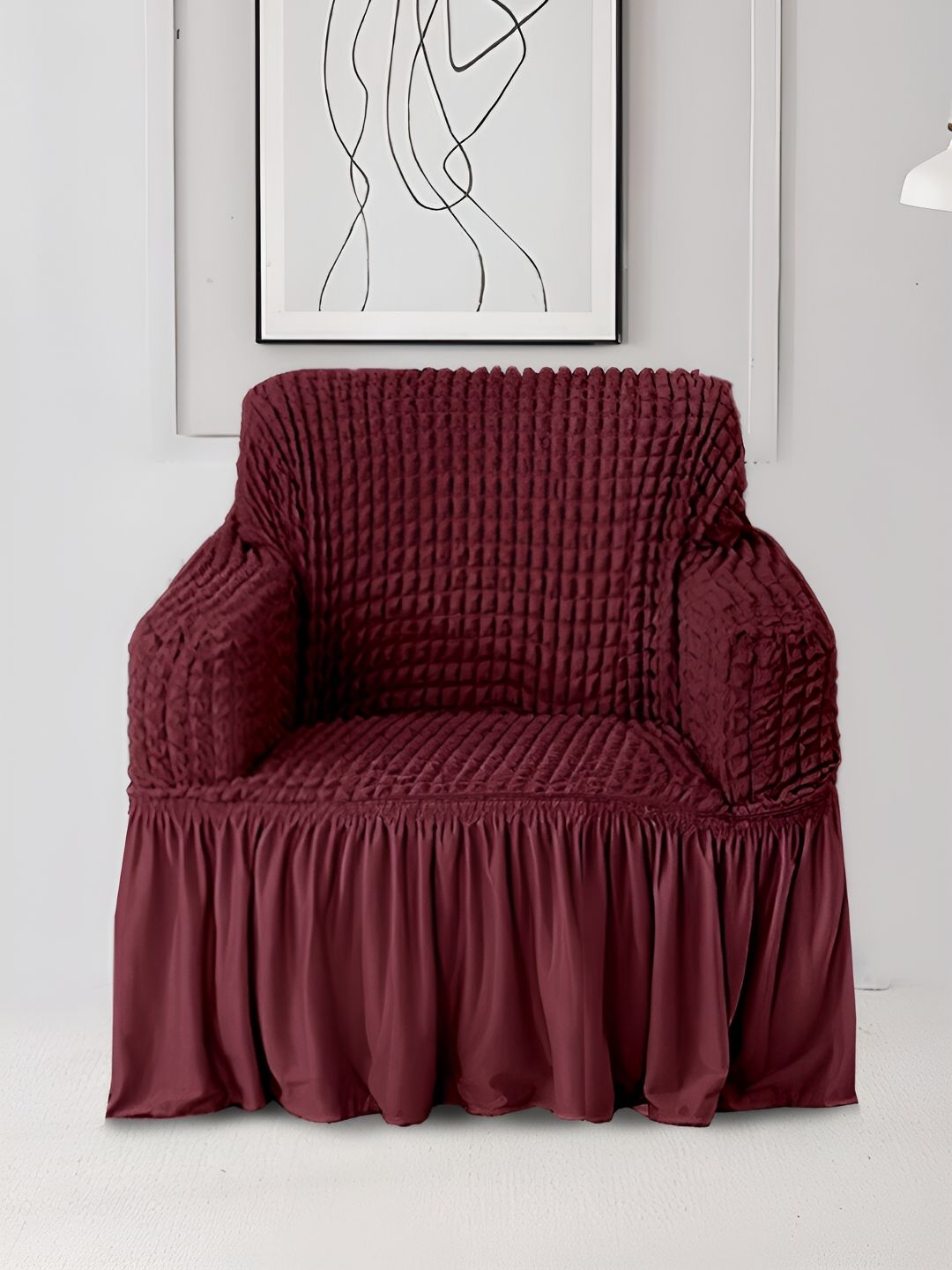 Buy Aura Non Slip Stretchable Bubble Polyester Straight Single Seater Sofa Cover 33x31x33In -  - Home for Unisex