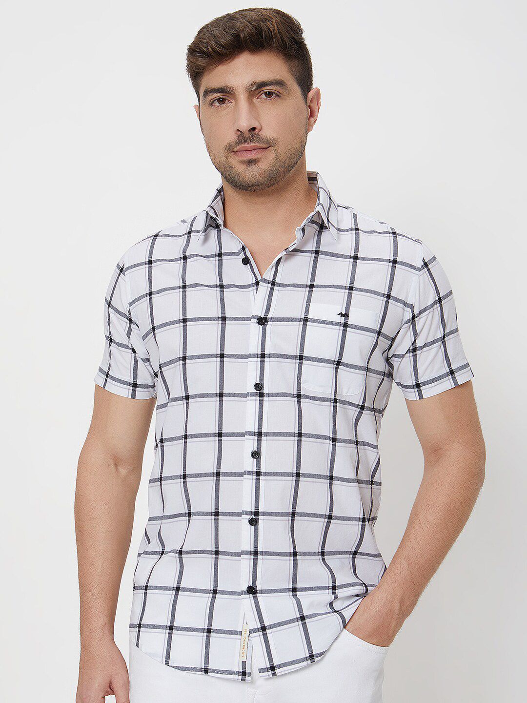 Mufti Slim Fit Windowpane Checks Cotton Casual Shirt