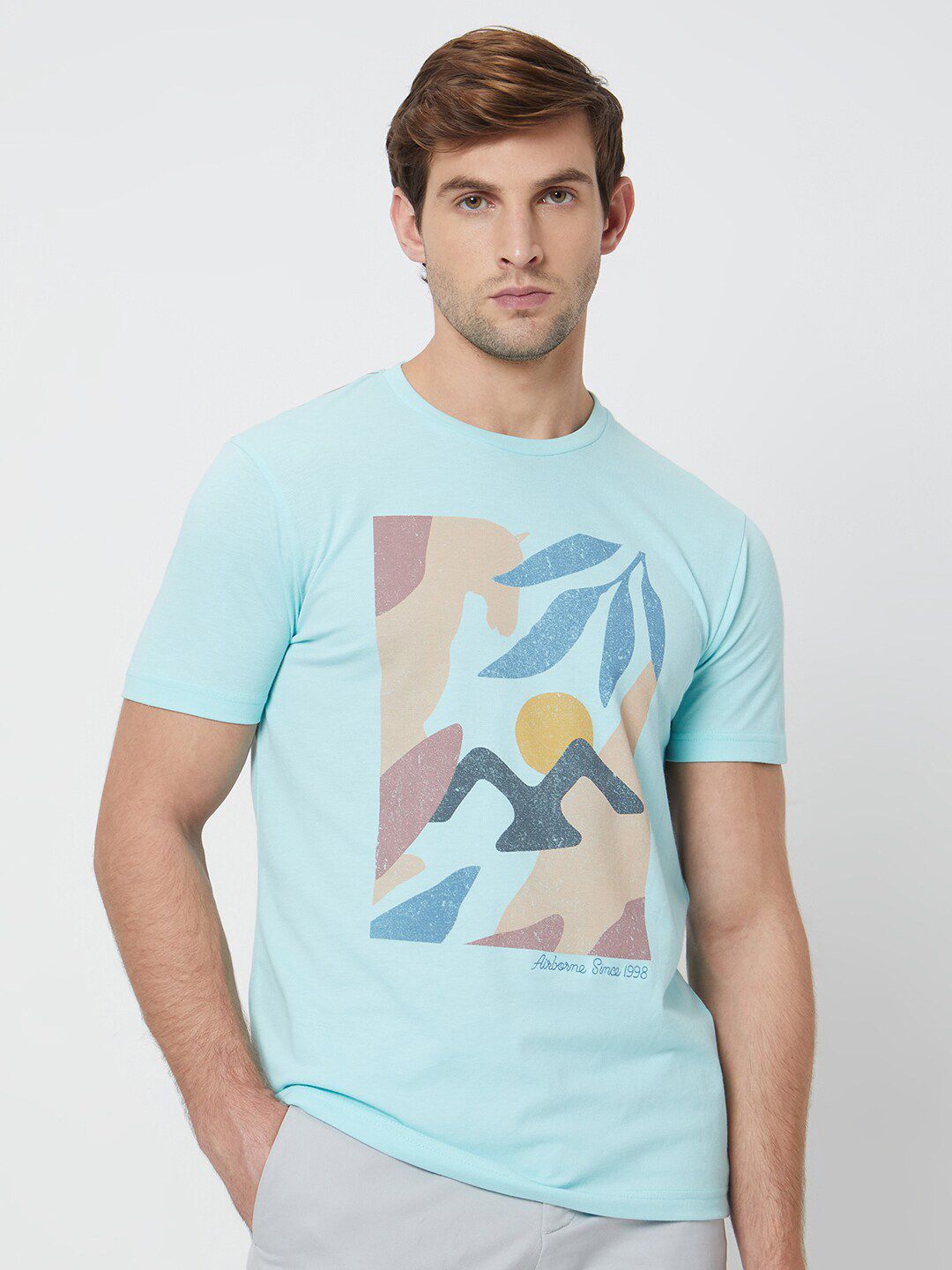 Mufti Graphic Printed Cotton Raw Edge Slim Fit T-shirt