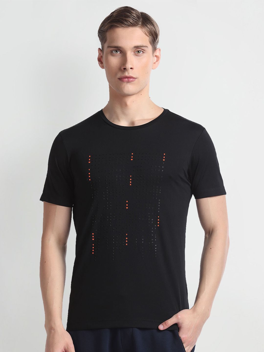 Arrow New York Typography Printed Round Neck T-shirt