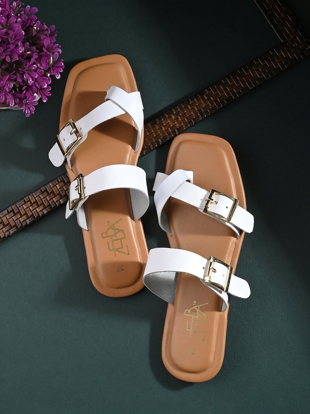 Zebba Open Toe Flats with Buckles