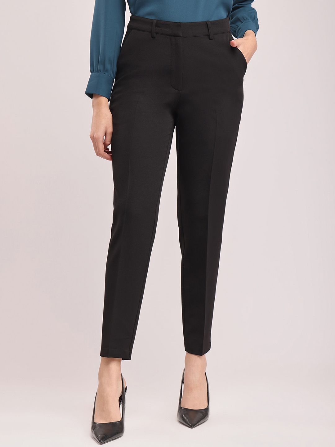 FABLE STREET Women Tapered Fit Mid-Rise Formal Trousers