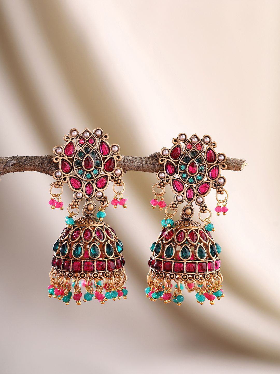 Priyaasi Gold-Plated Contemporary Jhumkas Dangler Earrings