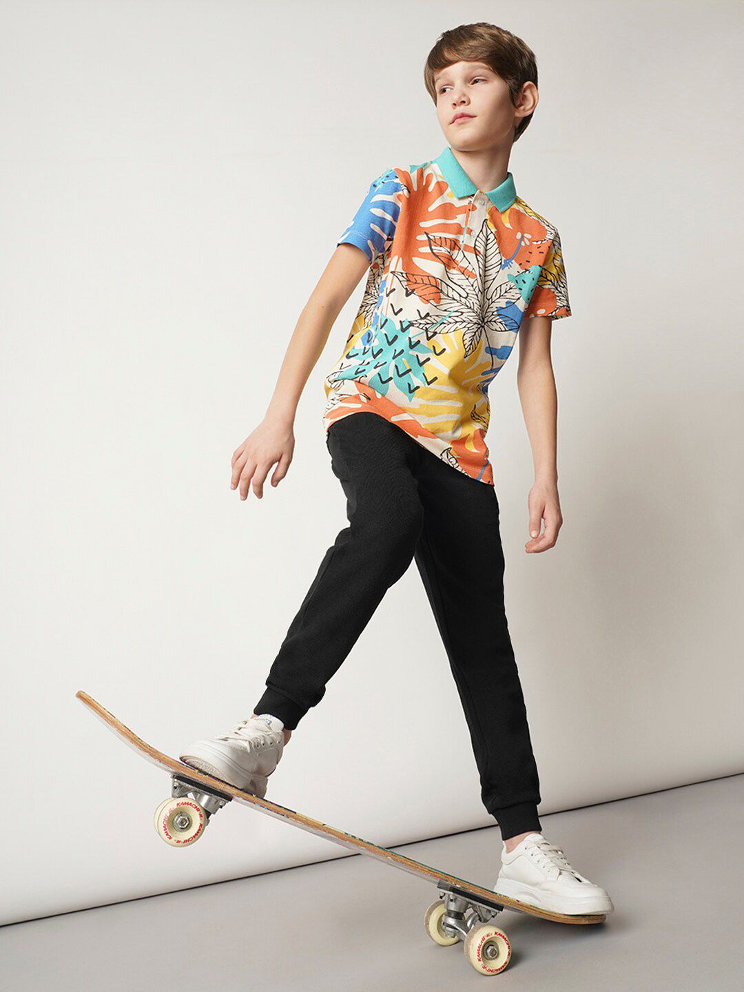 Jack & Jones Junior Boys Floral Printed Polo Collar Pure Cotton T-shirt