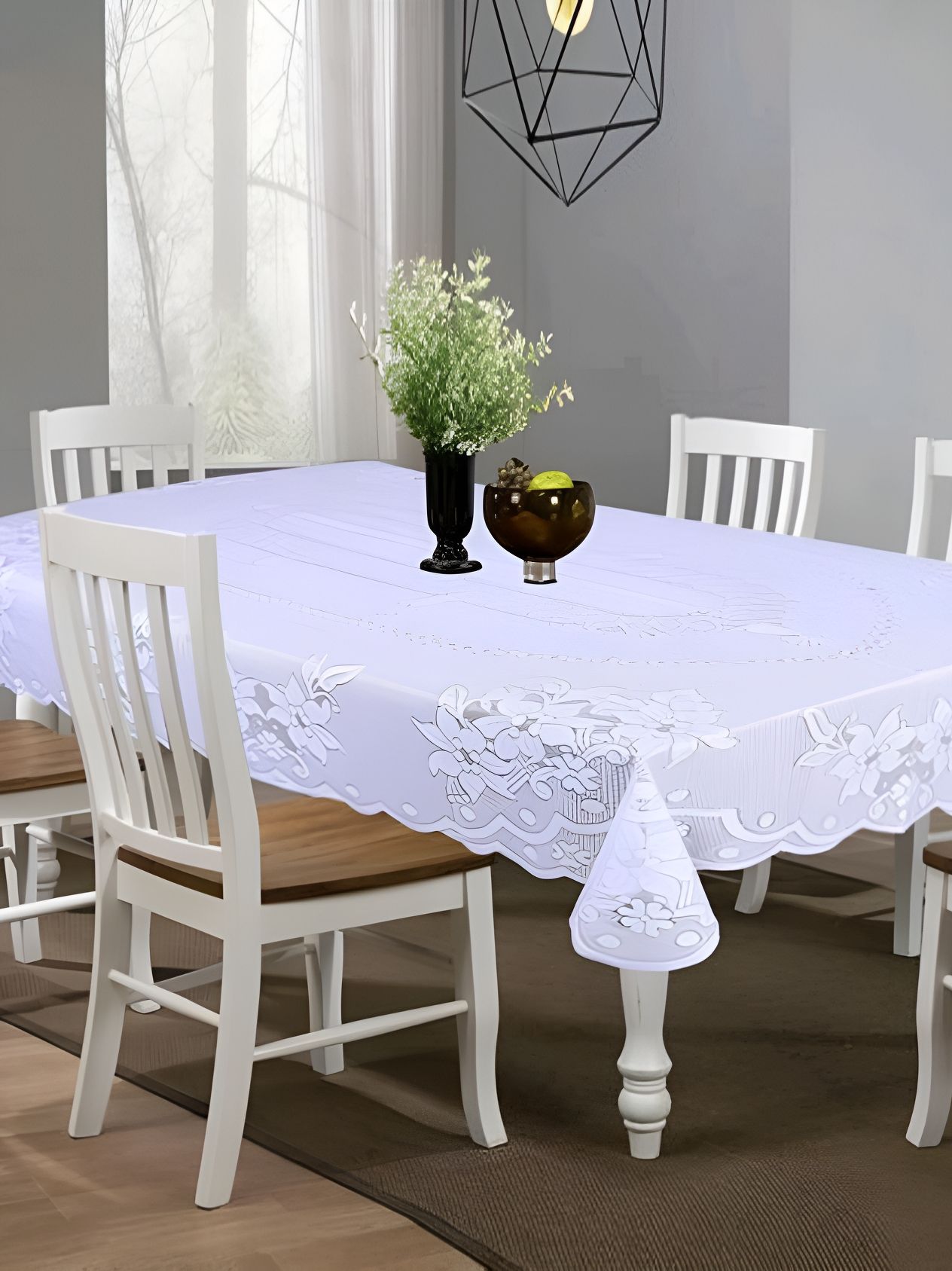MONKDECOR White Floral 2 Seater Cotton Table Cover
