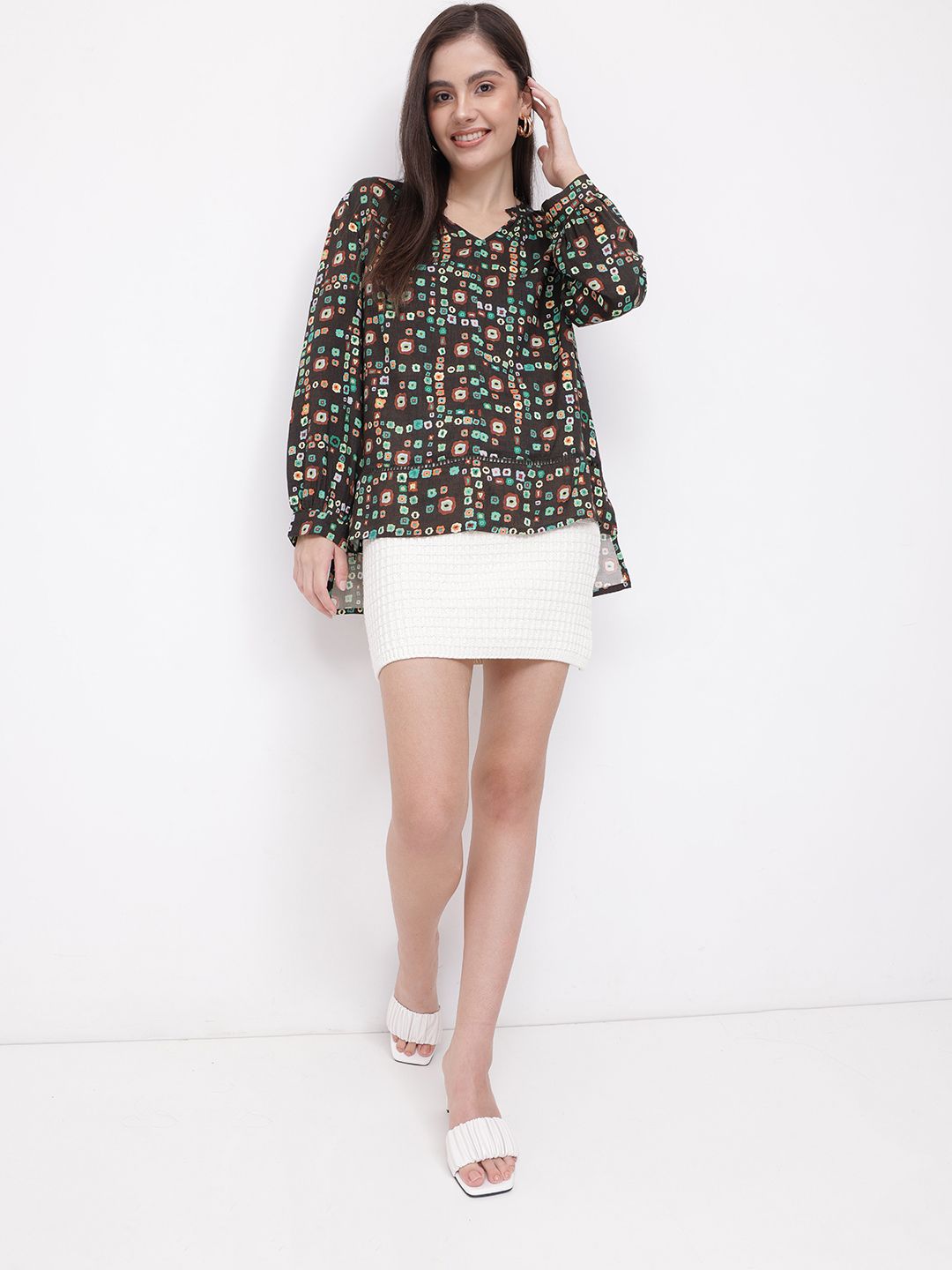 DressBerry X fwd Geometric Print Shirt Collar Top