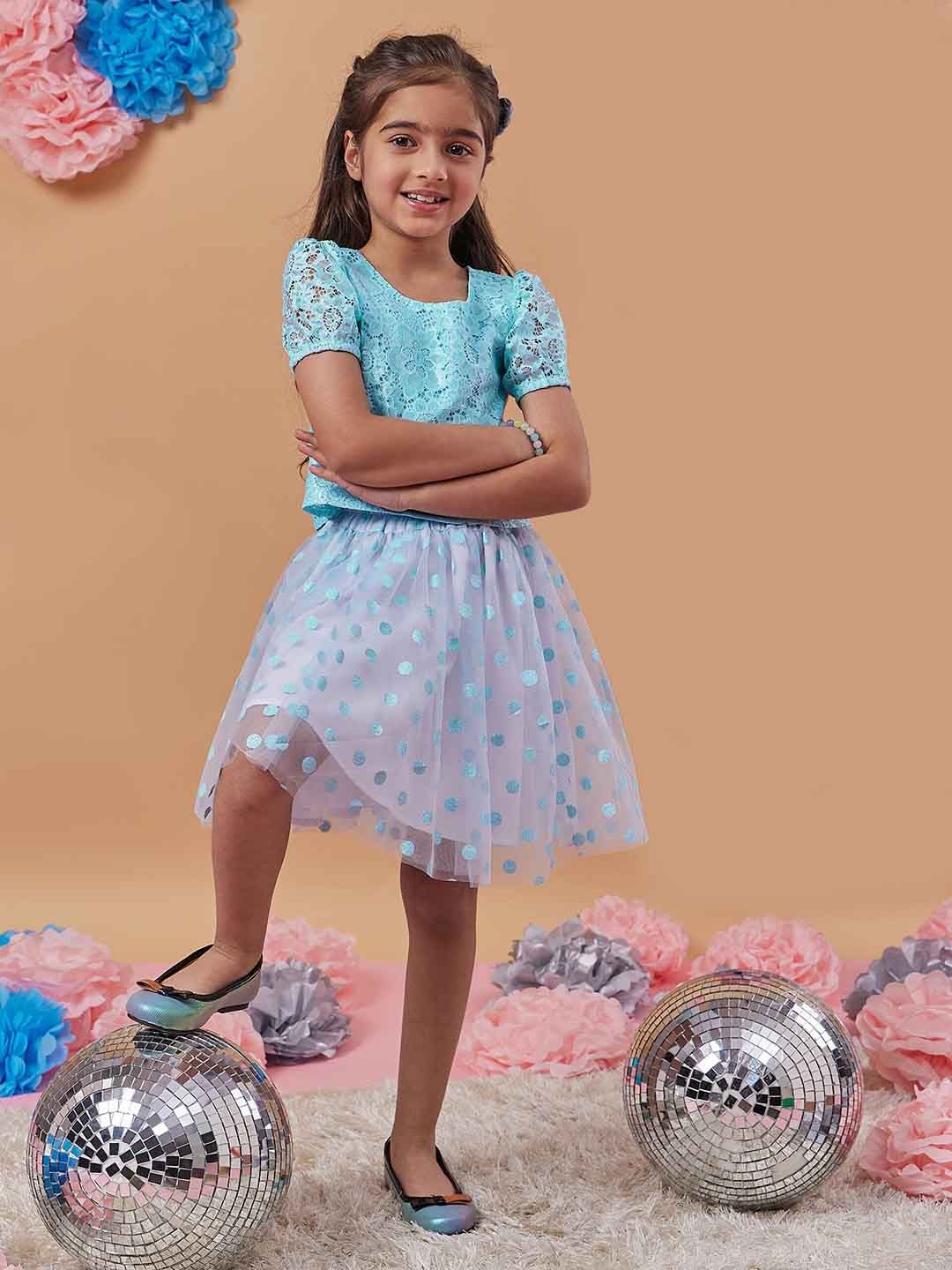 pspeaches Girls Self Design Top with Skirt