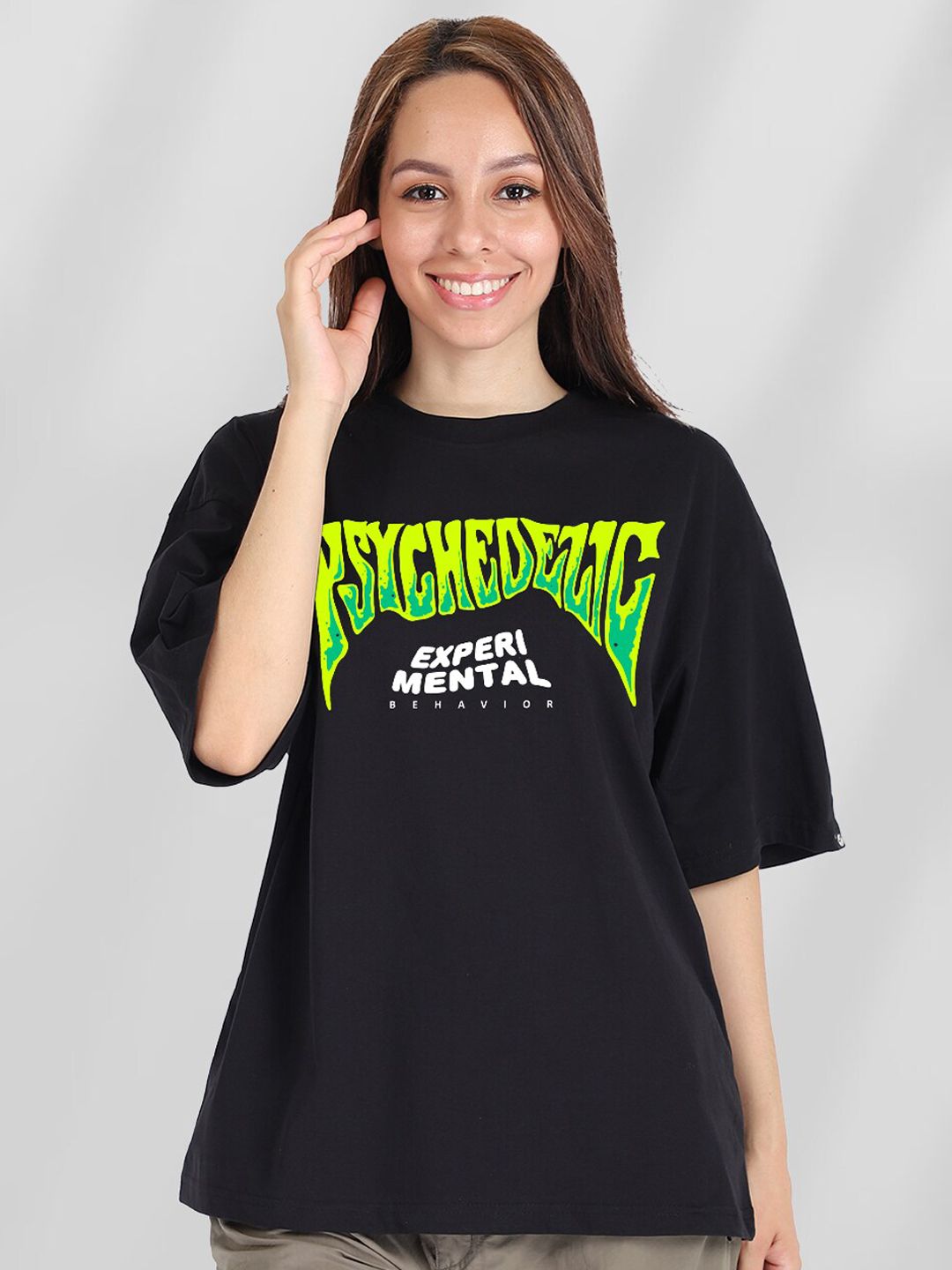 PRONK Typography Printed Drop Shoulder Sleeves Pure Cotton Oversized T-shirt