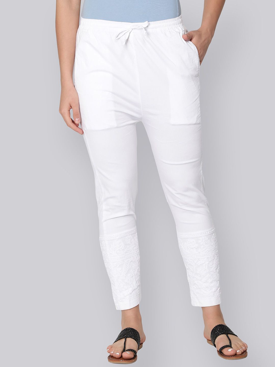 Seva Chikan Women Lucknowi Chikankari Embroidered Skinny Fit Ethnic Cigarette Trousers