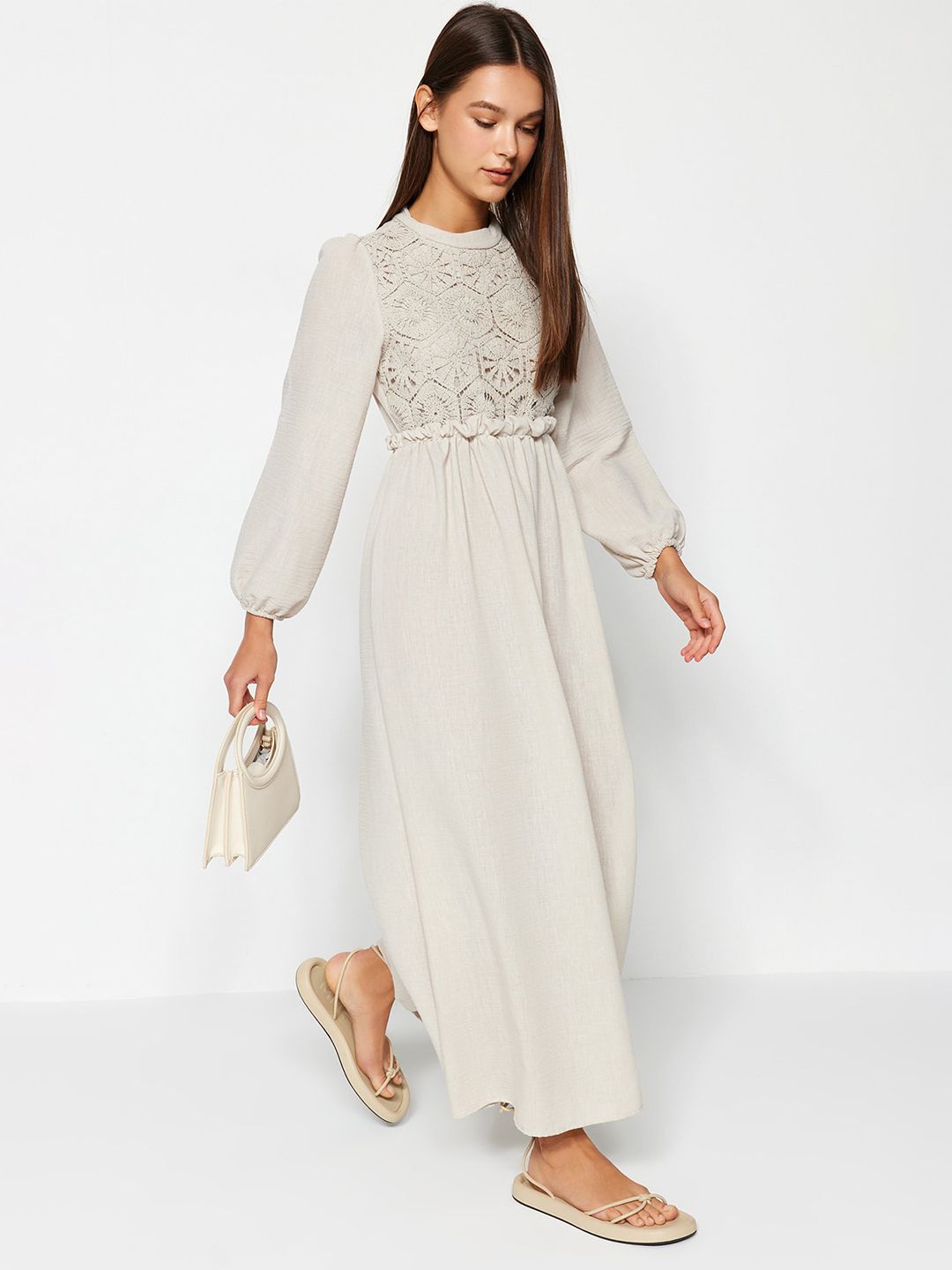 Trendyol Self Design Puff Sleeve Fit & Flare Maxi Dress