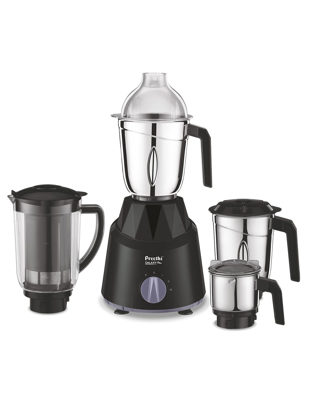 Preethi Galaxy Plus MG-250 Black Stainless Steel Strong & Durable Abs Body 4 Jars Wet and Dry Grinder-750W