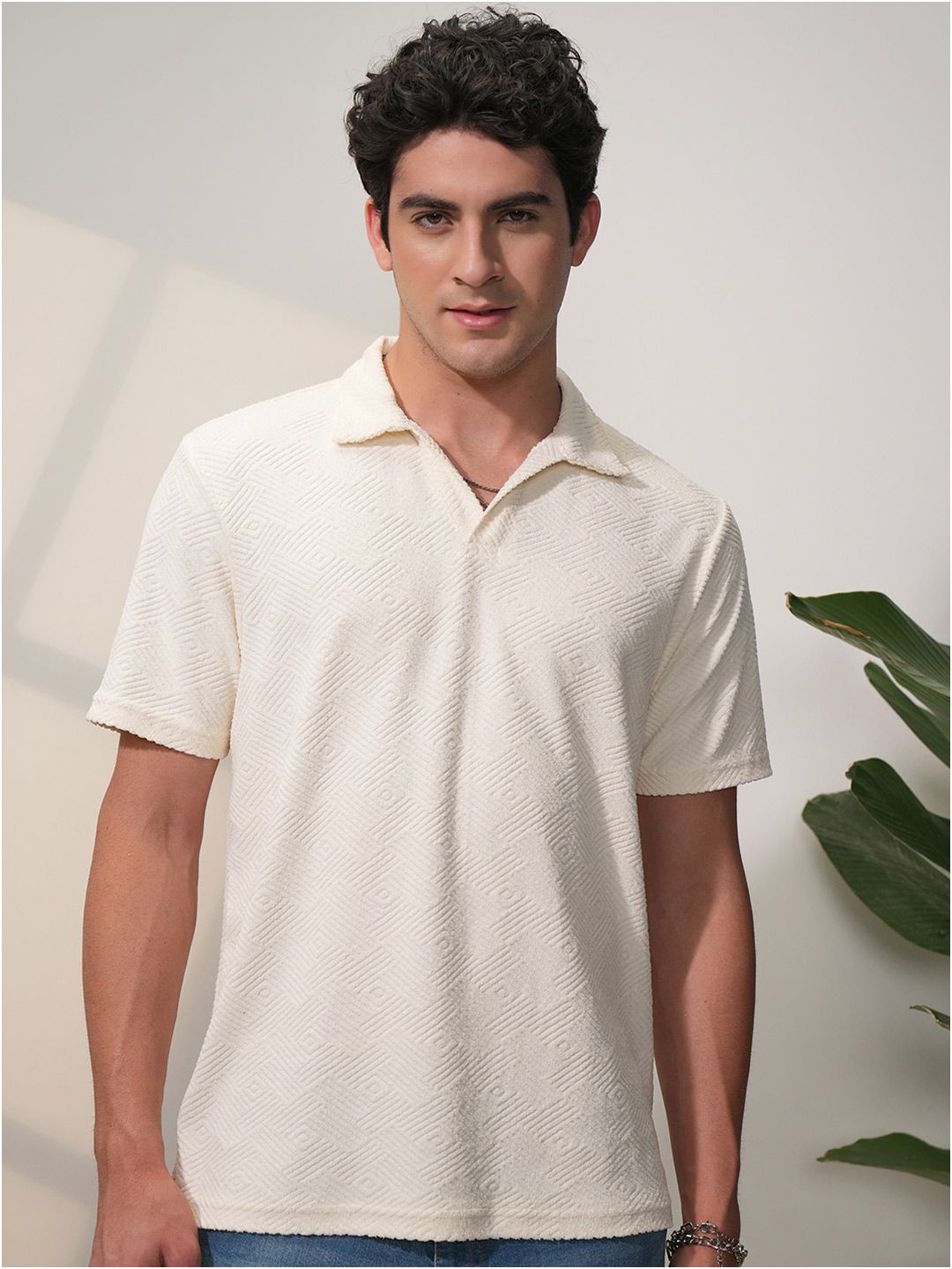 LOCOMOTIVE Men Premium Terry Towel Relaxed Fit Open Collar Polo T Shirt