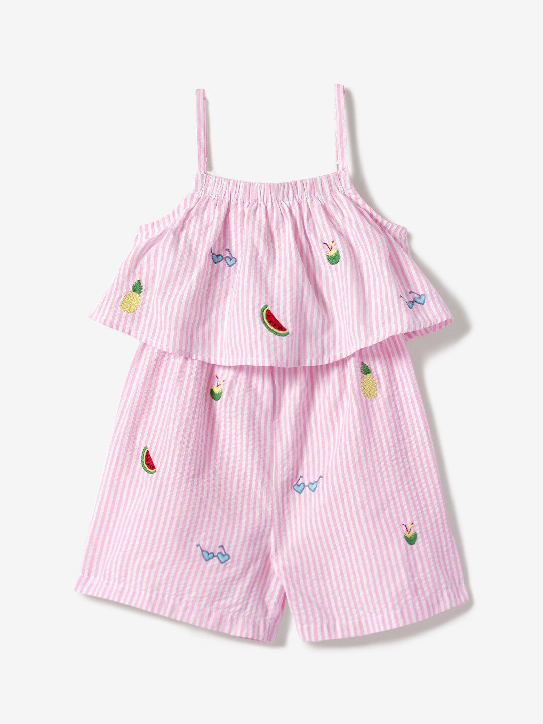 Girls Striped Embroidered Layered Playsuit 6