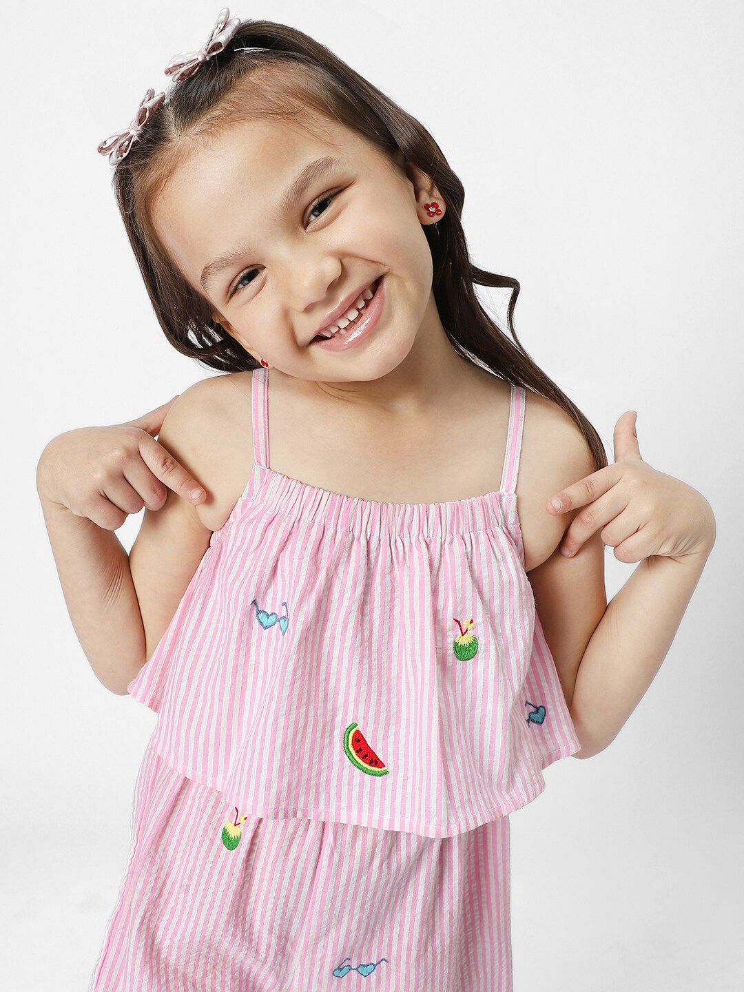 Girls Striped Embroidered Layered Playsuit 2