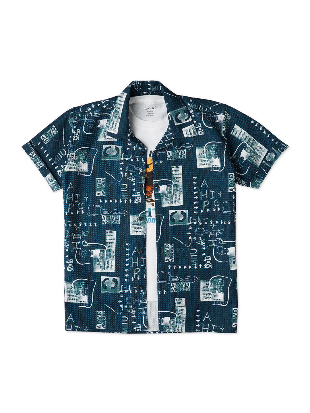 CAVIO Boys Comfort Typography Printed Pure Cotton Twill Casual Shirt With Tshirt