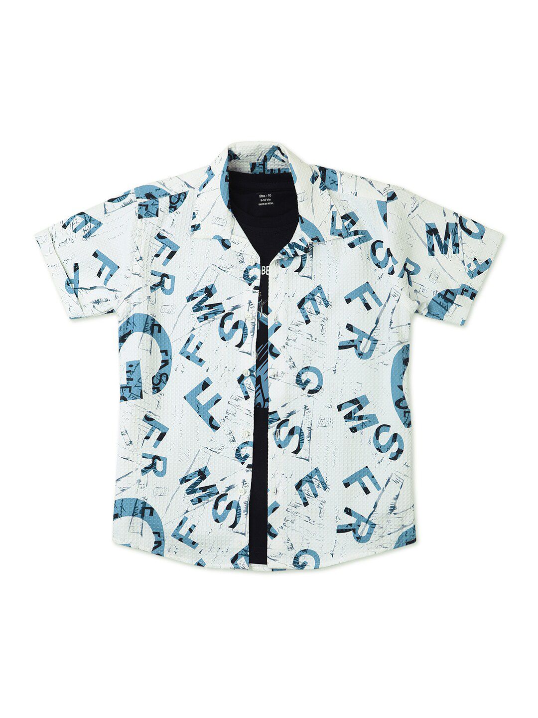 CAVIO Boys Comfort Typography Printed Pure Cotton Twill Casual Shirt With Tshirt
