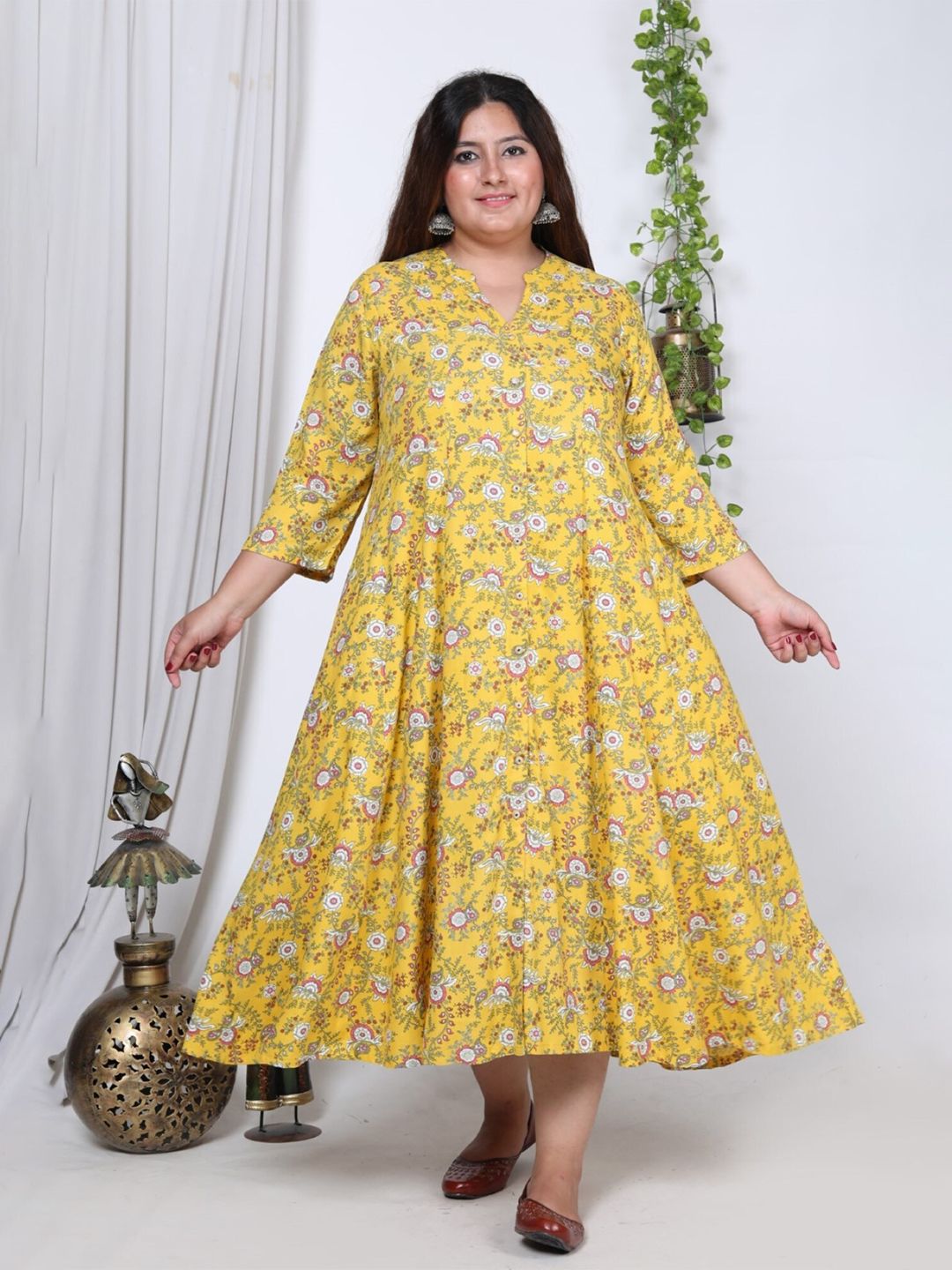 Buy KALINI Floral Printed Puff Sleeve A Line Ethnic Dress -  - Apparel for Women