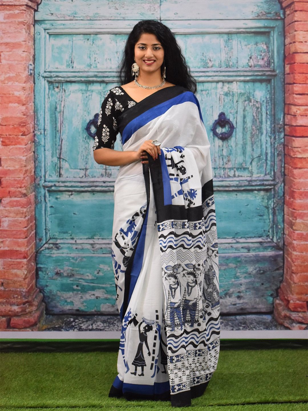 clothonus Ethnic Motifs Pure Cotton Block Print Saree