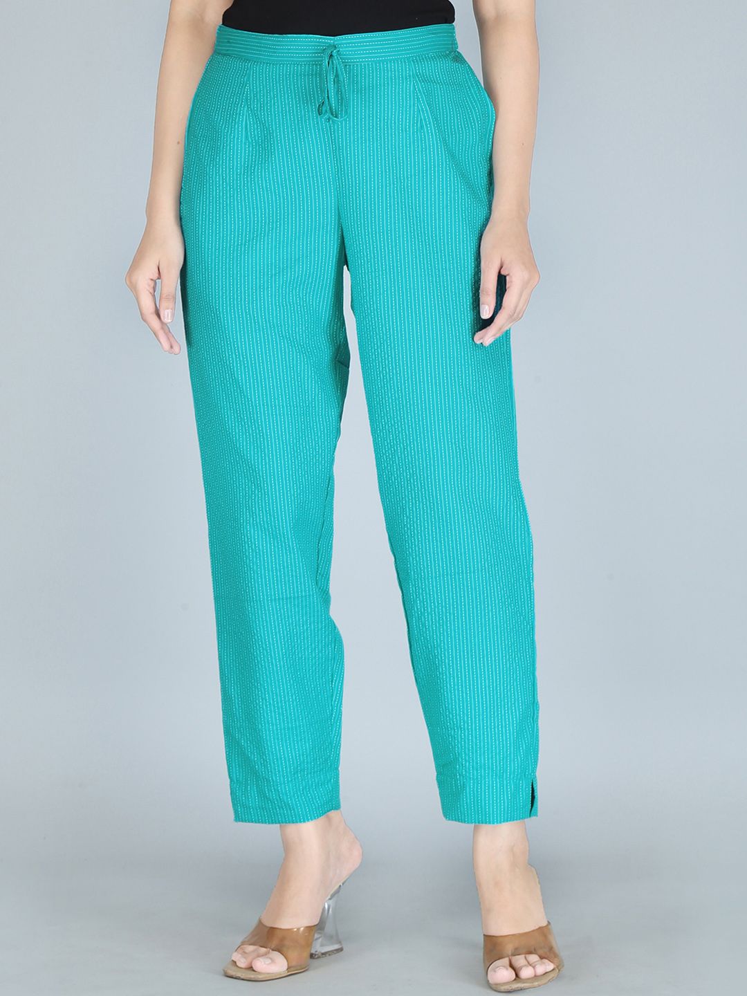 KANNAHI Women Striped Pleated Trousers