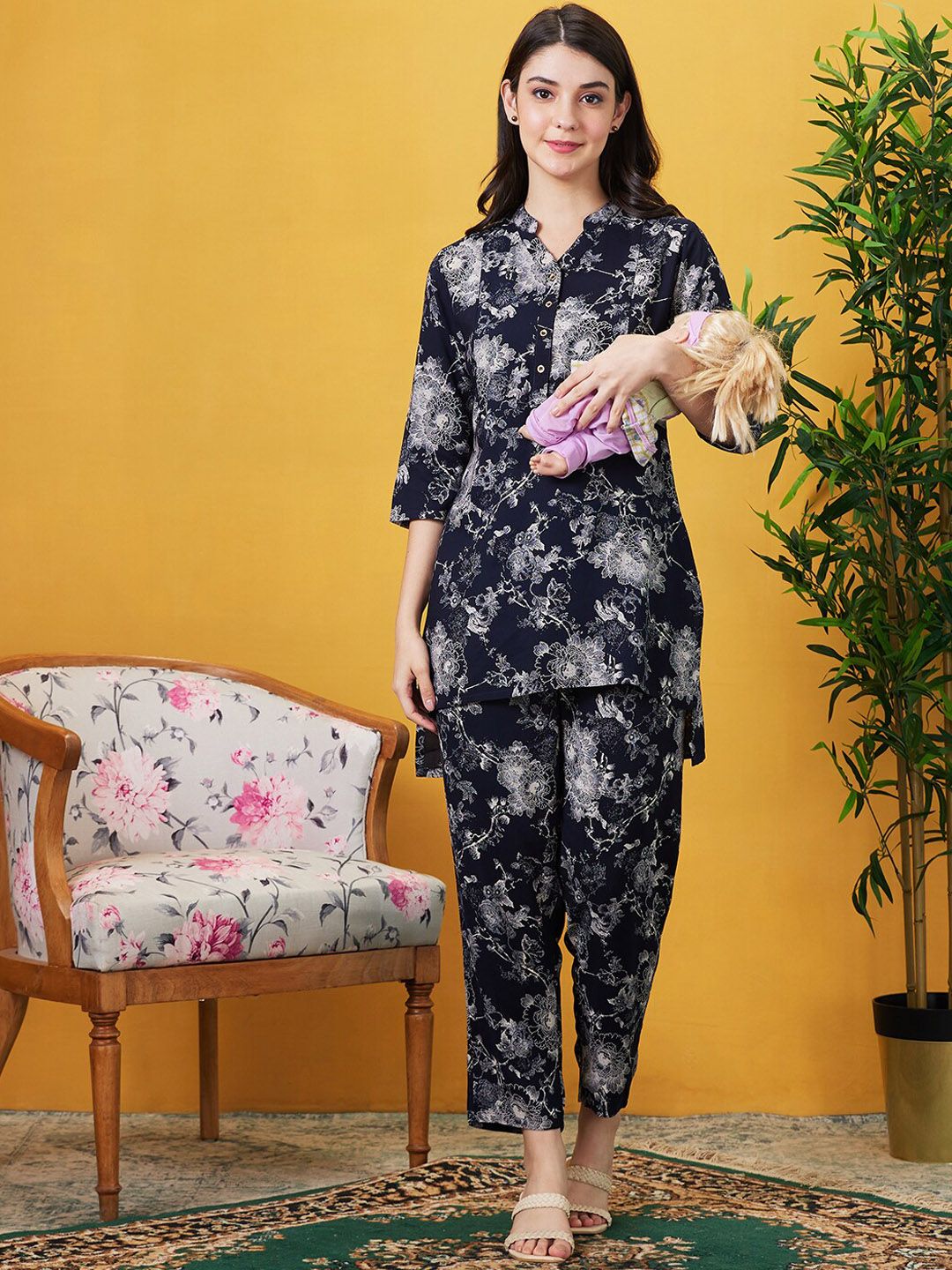 Buy AV2 Maternity Printed Mandarin Collar Neck Top & Flared Trouser -  - Apparel for Women