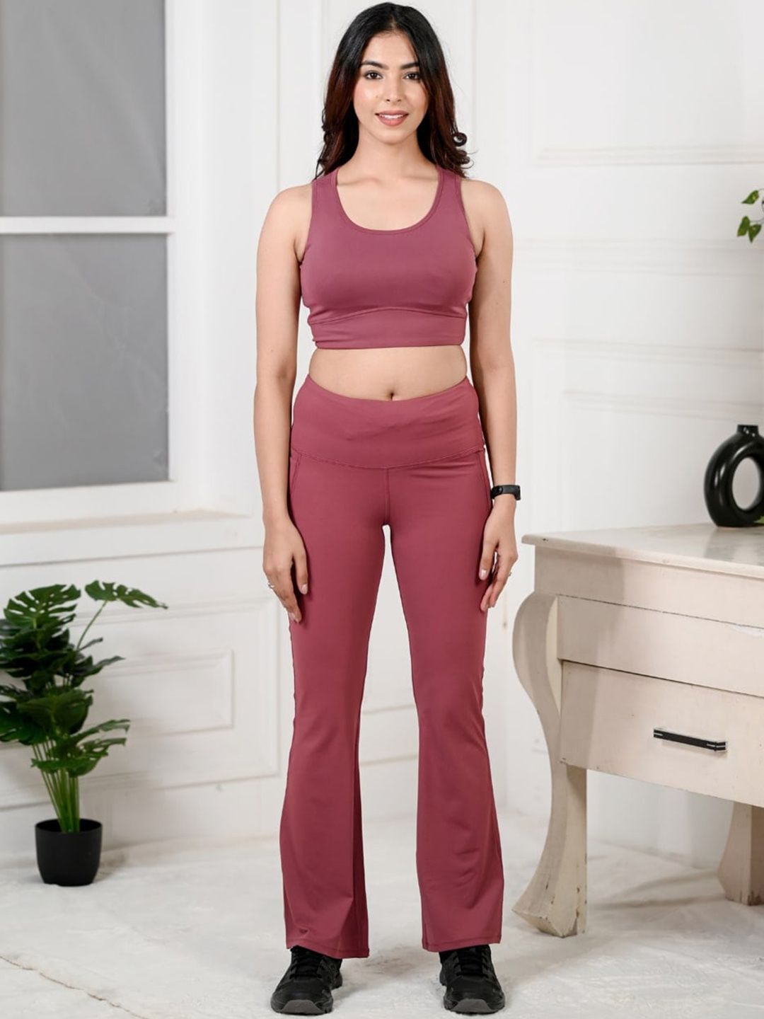 Mlada Women Flared High-Rise Active Wear Gym Bootcut Trousers