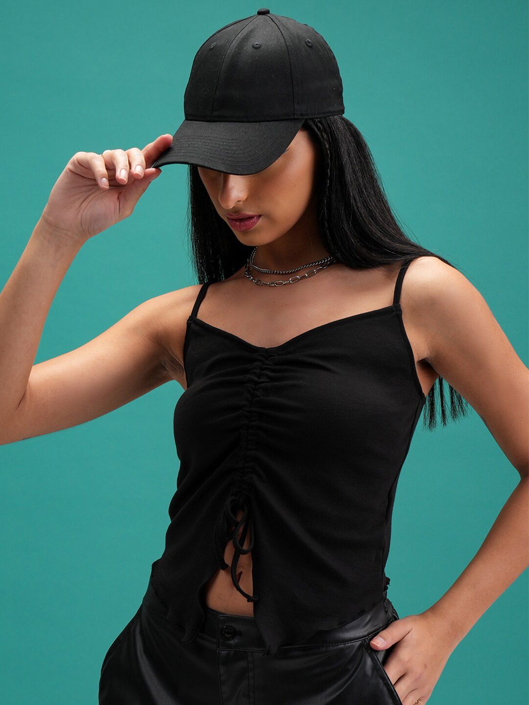 Tokyo Talkies Shoulder Straps Ruched Top