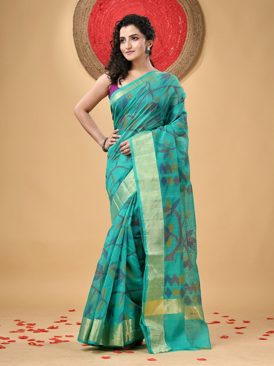 DESH BIDESH Floral Woven Design Zari Saree