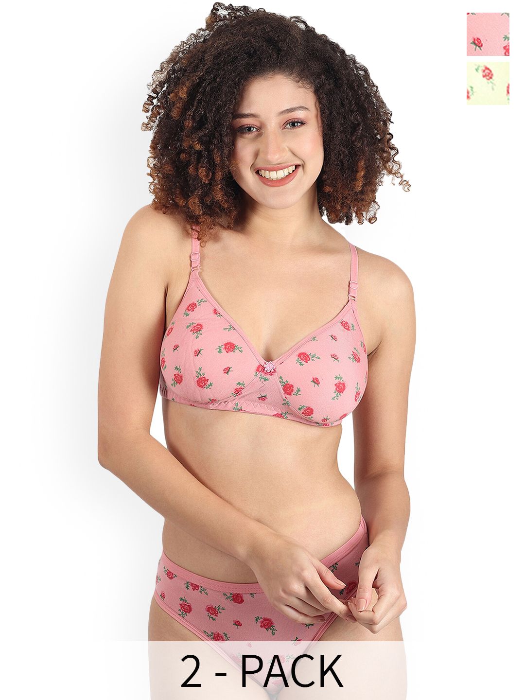 SGC SWEDEN Pack Of 2 Printed Lightly Padded Full Coverage Lingerie Set