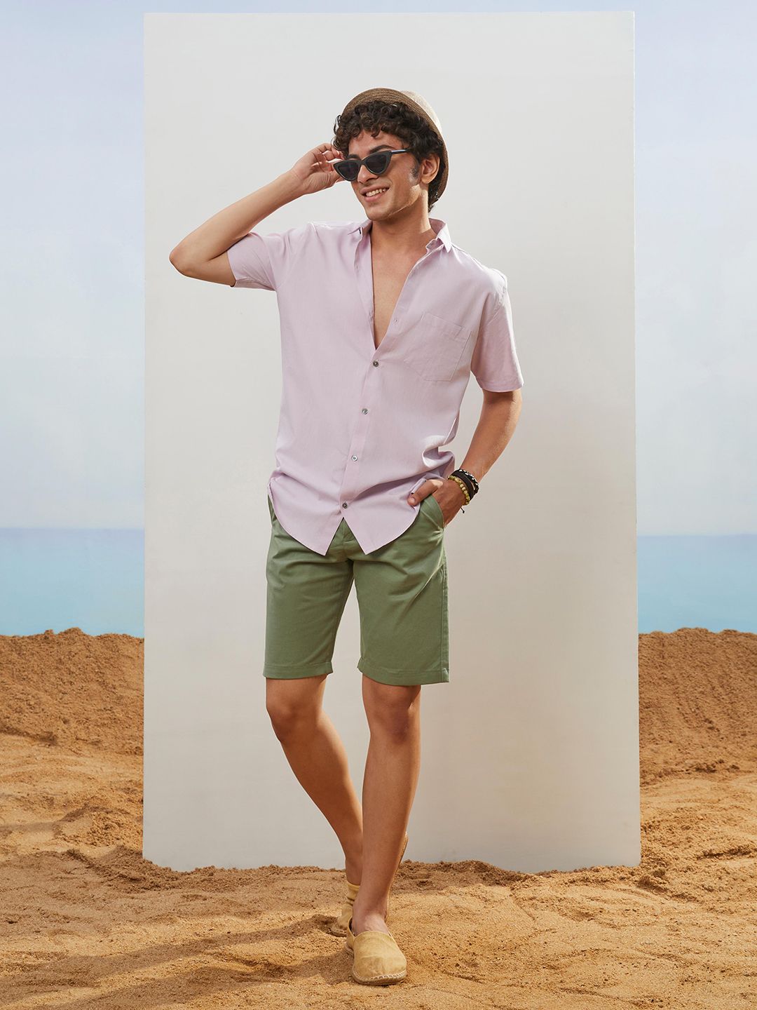 CMGE Relaxed Spread Collar Short Sleeves Cotton Casual Shirt