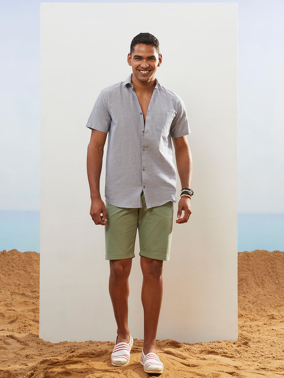 CMGE Relaxed Spread Collar Short Sleeves Cotton Casual Shirt