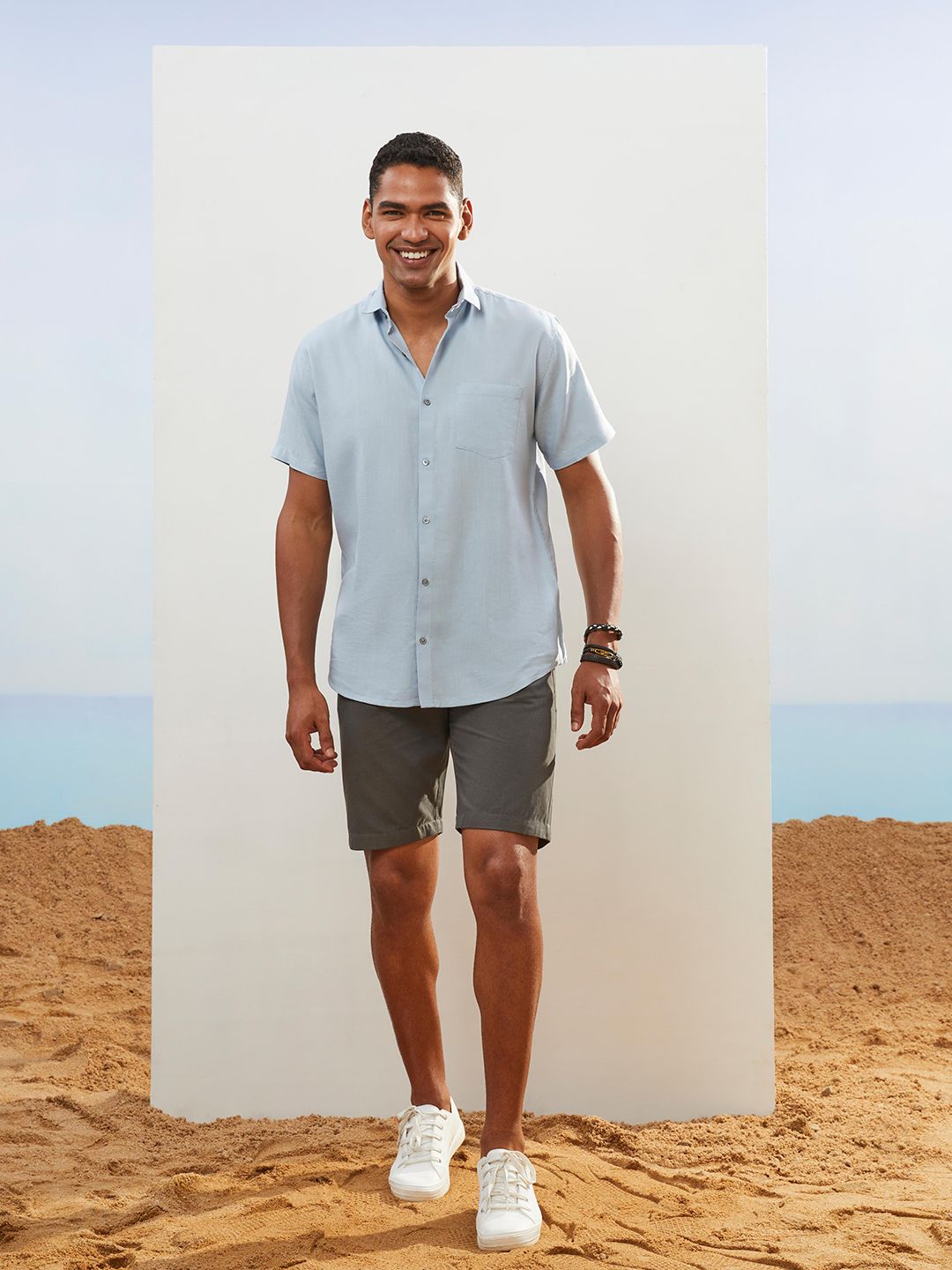 CMGE Relaxed Spread Collar Short Sleeves Cotton Casual Shirt