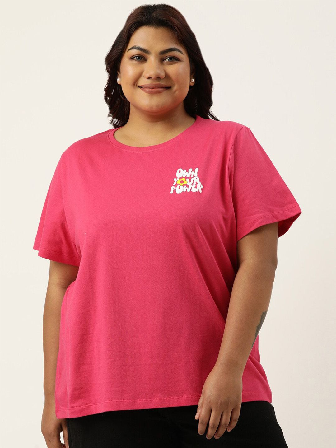 MARCA Bold Plus Size Typography Printed Round Neck Bio Finish Cotton Regular T-shirt