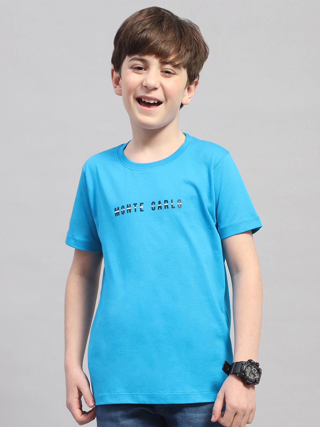 Monte Carlo Boys Round Neck Short Sleeves Typography Printed Pure Cotton T-shirt